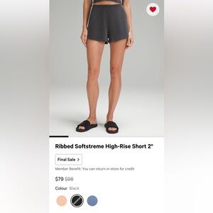 Brand new Lululemon shorts in size 2. Ribbed Softstreme High-Rise Short 2"